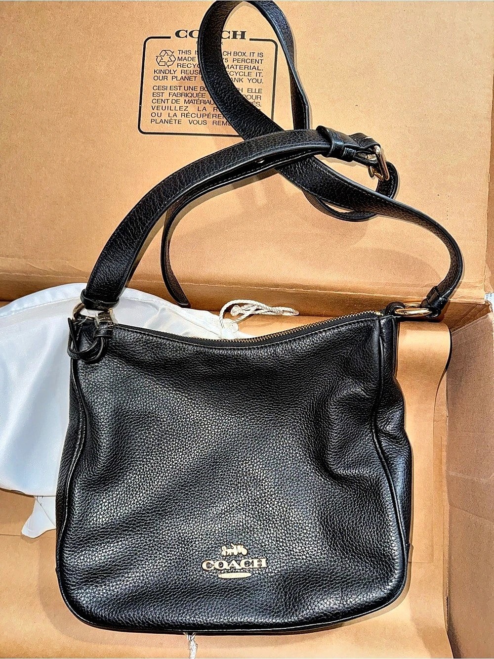 Coach Charley Crossbody with Embossed Horse and Carriage Black Pebble Leather